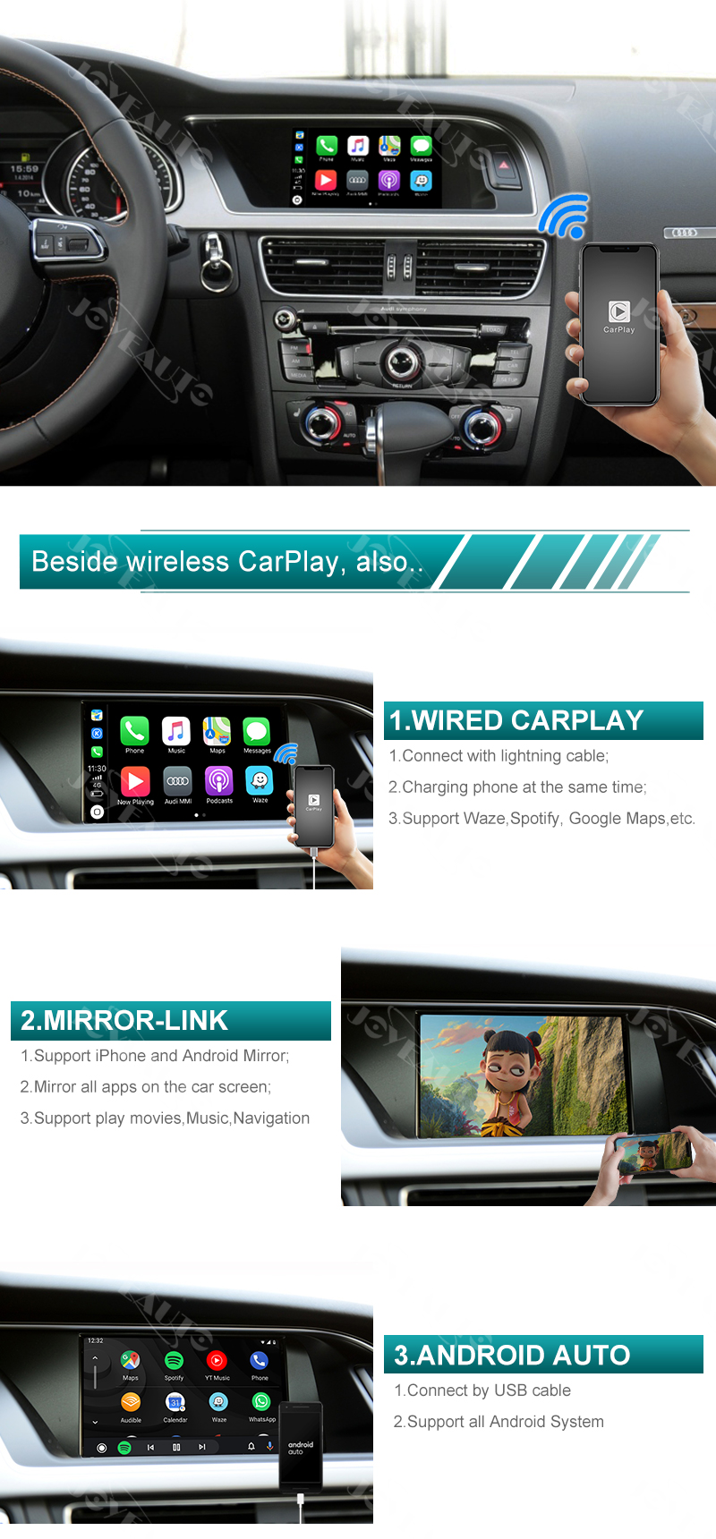 Audi A4 A5 Q5 b8 without MMI Concert Symphony WIFI Wireless Apple CarPlay  AirPlay Android Auto Retrofit - Joyeauto Technology