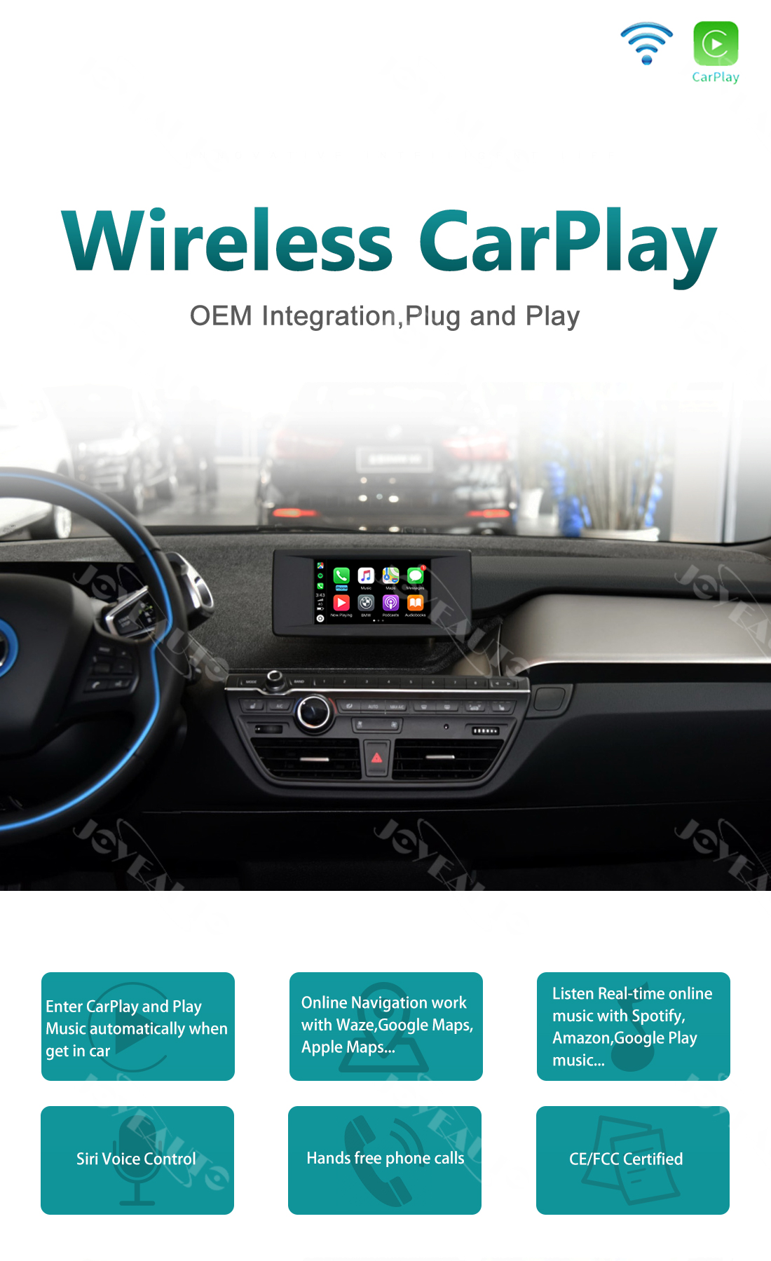 BMW i3 2013 2017 NBT WiFi Wireless Apple CarPlay AirPlay Android Auto Retrofit Joyeauto Technology