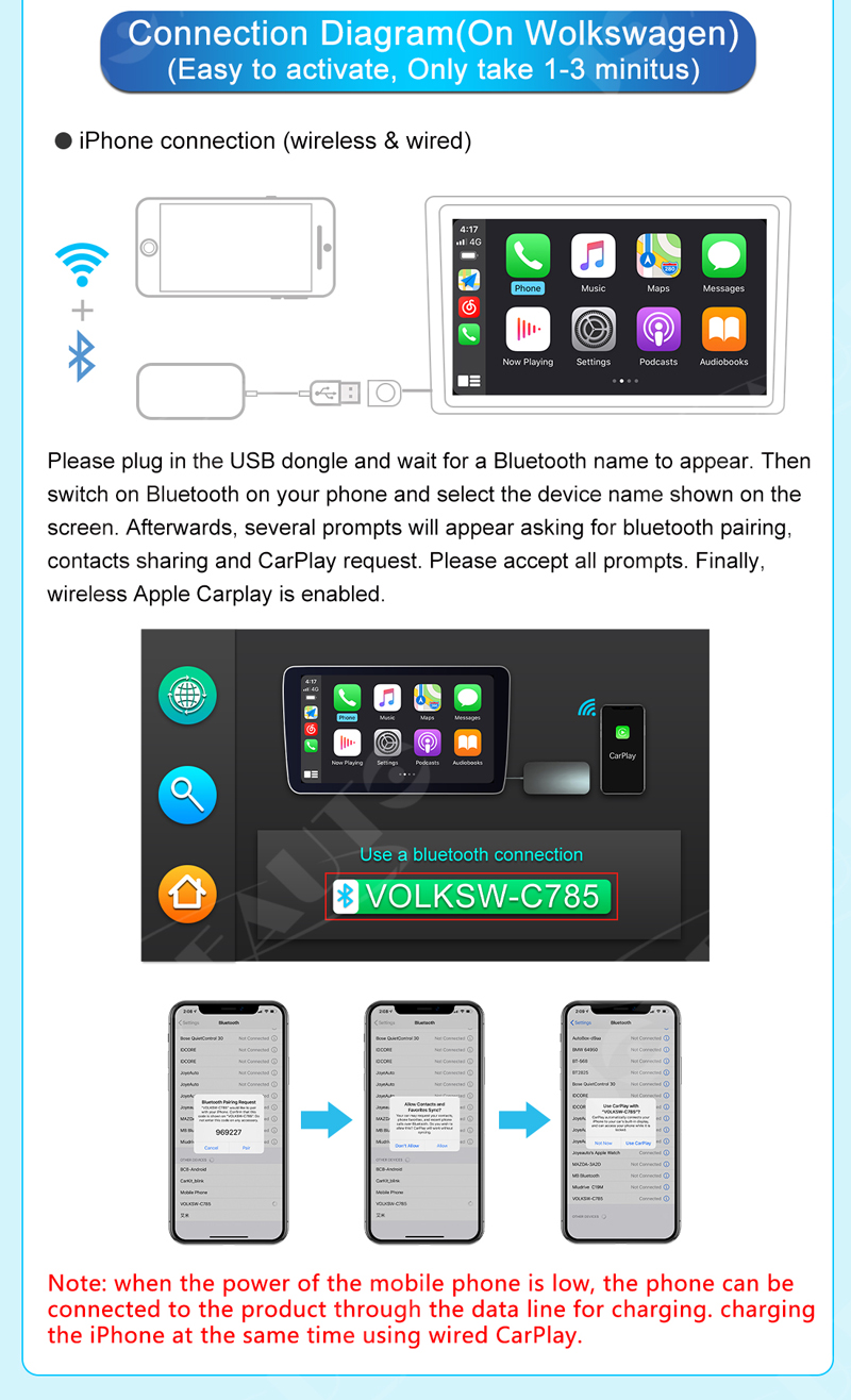 (WJUC-0)USB Wireless Apple CarPlay Dongle Convert Factory wired CarPlay to  Wireless Connection - Joyeauto Technology