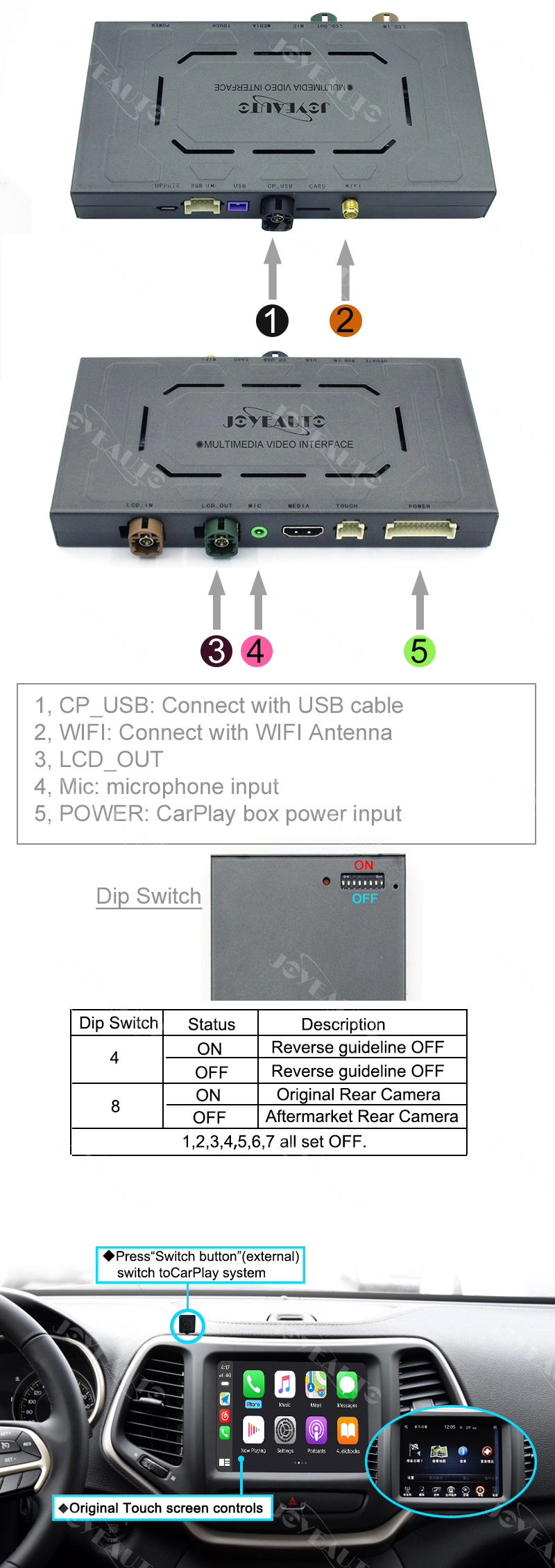 Module Apple Carplay sans fil pour Jeep Grand Cherokee Xj Kl Wrangler  Compass Commander Android Auto Mirroring Car Play Adapter